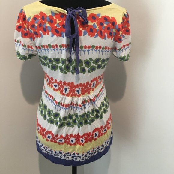 Anthropologie MOTH Multicolor Retro Floral Print Keyhole Cotton Top Size Small. - Picture 5 of 7